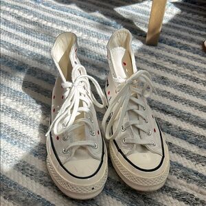 White High-Top Sneakers with Red Accents